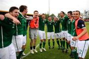 29 May 2011; Members of the Republic of Ireland squad celebrate their side's victory over Italy. The Republic of Ireland team has secured a place in the UEFA European Under-19 Championship final stages, to be held in Romania. UEFA Under 19 Championship Elite Round, Republic of Ireland v Italy, Kolobrzeg, Poland. Picture credit: Rory Geary / SPORTSFILE