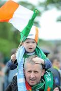 29 May 2011; Republic of Ireland supporters Jack Coombes-Morris, age 4, and his grandfather Paddy Coombes, from Cavan, on their way to the match. Carling Four Nations Tournament, Republic of Ireland v Scotland, Aviva Stadium, Lansdowne Road, Dublin. Picture credit: Brian Lawless / SPORTSFILE