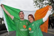 29 May 2011; Republic of Ireland supporters Neil Devlin and Terri Lewis, from Naas, Co. Kildare, on their way to the match. Carling Four Nations Tournament, Republic of Ireland v Scotland, Aviva Stadium, Lansdowne Road, Dublin. Picture credit: Brian Lawless / SPORTSFILE