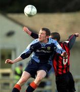 20 January 2002; Robert Martin of UCD in action against Paul McNally of Longford Town during the Eircom League Premier Division match between UCD and Longford Town at Belfield Park in UCD, Dublin. Photo by Pat Murphy/Sportsfile