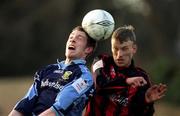 20 January 2002; Alan Gullen of UCD in action against Wes Byrne of Longford Town during the Eircom League Premier Division match between UCD and Longford Town at Belfield Park in UCD, Dublin. Photo by Pat Murphy/Sportsfile