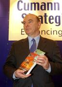20 January 2002; Peter Quinn, Chairman of the Strategic Review Commitee, during the press conference where The Strategic Review of The GAA was introduced at the Burlington Hotel in Dublin. Photo by Ray McManus/Sportsfile