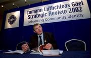 20 January 2002; GAA President Sean McCague during the press conference where The Strategic Review of The GAA was introduced at the Burlington Hotel in Dublin. Photo by Ray McManus/Sportsfile
