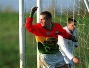 13 January 2002; Brian Carbery of Carlow celebrates after scoring a goal during the O'Byrne Cup semi-final match between Carlow and Laois at McCann Park in Portarlington, Laois. Photo by Damien Eagers/Sportsfile