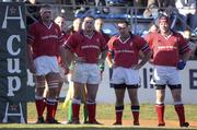 12 January 2002; Munster players, from left, Mick O'Driscoll, Frank Sheahan, Mike Mullins and Anthony Foley await a conversion by Gregor Townsend of Castres during the Heineken Cup Pool 4 Round 6 match betweeen Castres and Munster at Stade Pierre Antoine in Castres, France. Photo by Brendan Moran/Sportsfile