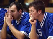 25 January 2002; Waterford Crystal players Mark Winkle, left, and Ian Palmer during the ESB Men's National Cup semi-final between Waterford Crystal and SX3 Star at the ESB Arena in Tallaght, Dublin. Photo by Brian Lawless/Sportsfile