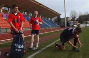 11 January 2002; Ronan O'Gara of Munster with Mark McManus and team mate Killian Keane during a Munster Rugby squad training session in Toulouse, France. Photo by Brendan Moran/Sportsfile