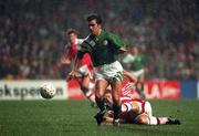 14 October 1992; Eddie McGolderick of Republic of Ireland in action against Denmark during the FIFA World Cup Group 3 match between Denmark and Republic of Ireland at Parken Stadium in Copenhagen, Denmark. Photo by David Maher/Sportsfile
