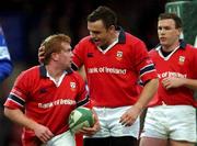 26 January 2002; Anthony Horgan of Munster celebrates his try with Rob Henderson during the Heineken Cup Quarter Final match between Stade Francais and Munster at Stade Jean-Bouin in Paris, France. Photo by Matt Browne/Sportsfile