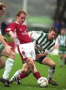 27 January 2002; Anthony Buckley of Cork City is challenged by Paul Keegan, left, and Philip Keogh of Bray Wanderers during the Eircom League Premier Division match between Bray Wanderers and Cork City at the Carlisle Grounds in Bray, Wicklow. Photo by Pat Murphy/Sportsfile