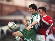 27 January 2002; Colm Tresson of Bray Wanderers in action against Neal Horgan of Cork City during the Eircom League Premier Division match between Bray Wanderers and Cork City at the Carlisle Grounds in Bray, Wicklow. Photo by Pat Murphy/Sportsfile
