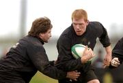 30 January 2002; Paul O'Connell is tackled by Shane Byrne during Irish Rugby Squad Training at Dr Hickey Park in Greystones, Wicklow. Photo by Matt Browne/Sportsfile