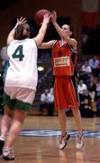 27 January 2002; Emma Pierce of Dart Killester in action against Michelle Aspel of University of Limerick duirng the ESB Women's National Cup Final between Dart Killester and University of Limerick at ESB Arena in Tallaght, Dublin. Photo by Brendan Moran/Sportsfile