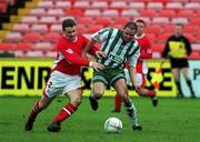 27 January 2002; Eddie Gormley of Bray Wanderers in action against Declan Daly of Cork City during the Eircom League Premier Division match between Bray Wanderers and Cork City at the Carlisle Grounds in Bray, Wicklow. Photo by Pat Murphy/Sportsfile