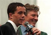 7 July 1994; Gary Kelly is interviewed by broadcaster Pat Kenny in the Phoenix Park when the Republic of Ireland team returned from the 1994 World Cup in the USA. Photo by David Maher/Sportsfile