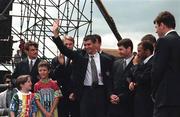 7 July 1994; 1994; Roy Keane salutes the crowd in Dublin's Phoenix Park when the Republic of Ireland team returned from the 1994 World Cup in the USA. Photo by David Maher/Sportsfile