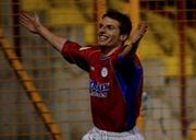 1 February 2002; Jim Crawford of Shelbourne celebrates after scoring his sides second goal during the Eircom League Premier Division match between Shelbourne and Longford Town at Tolka Park in Dublin. Photo by David Maher/Sportsfile