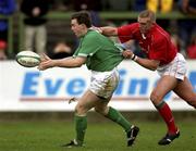 2 February 2002; John Kelly of Ireland is tackled by Alix Popham of Wales during the &quot;A&quot; Rugby International match between Ireland A and Wales A at Musgrave Park in Cork. Photo by Brendan Moran/Sportsfile