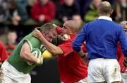 2 February 2002; Victor Costello of Ireland is tackled by Gavin Thomas of Wales during the &quot;A&quot; Rugby International match between Ireland A and Wales A at Musgrave Park in Cork. Photo by Brendan Moran/Sportsfile