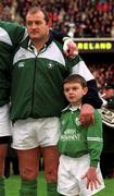 3 February 2002; Peter Clohessy of Ireland lines out before the game with son Luke prior to the Lloyds TSB Six Nations Championship match between Ireland and Wales at Landsdowne Road in Dublin. Photo by Brendan Moran/Sportsfile