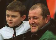 3 February 2002; Peter Clohessy of Ireland with his son Luke after victory over Wales during the Lloyds TSB Six Nations Championship match between Ireland and Wales at Landsdowne Road in Dublin. Photo by Brendan Moran/Sportsfile