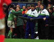 3 February 2002; Ireland Head Coach Eddie O'Sullivan congratulates Peter Clohessy after he was substituted during the Lloyds TSB Six Nations Championship match between Ireland and Wales at Landsdowne Road in Dublin. Photo by Brendan Moran/Sportsfile