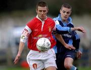 3 February 2002; Trevor Croly of St. Patrick's Athletic in action against Robert Martin of UCD during the Eircom League Premier Division match between UCD and St Patrick's Athletic at Belfield Park in UCD, Dublin. Photo by Pat Murphy/Sportsfile