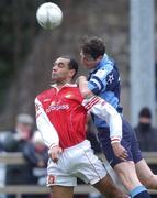 3 February 2002; Clive Delaney of UCD in action against Paul Osam of St. Patrick's Athletic during the Eircom League Premier Division match between UCD and St Patrick's Athletic at Belfield Park in UCD, Dublin. Photo by Pat Murphy/Sportsfile