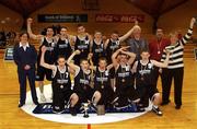 4 February 2002; Belvedere College team celebrate following the Bank of Ireland Schools Cup U-16 B Final between Belvedere College, Dublin and CBS Naas, Kildare at ESB Arena in Tallaght, Dublin. Basketball. Photo by Brendan Moran/Sportsfile