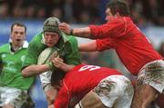 2 February 2002; Stephen Keogh of Ireland is tackled by Andrew Williams, 9, and Adam Jones of Wales during the &quot;A&quot; Rugby International match between Ireland A and Wales A at Musgrave Park in Cork. Photo by Brendan Moran/Sportsfile