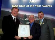 4 February 2002; Pictured at the AIB GAA Club of the Year Awards 2001 in Croke Park are Eugene Sheehy, Managing Director AIB, President of the GAA Sean McCague, Declan McConnell of Naomh Mearnog who won the Dublin Club of the Year Award at Croke Park in Dublin. Photo by Ray McManus/Sportsfile