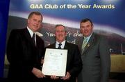 4 February 2002; Pictured at the AIB GAA Club of the Year Awards 2001 in Croke Park are Eugene Sheehy, Managing Director AIB, President of the GAA Sean McCague, Timmy Durney of Moorefield GAA Club  who won the Kildare Club of the Year Award at Croke Park in Dublin. Photo by Ray McManus/Sportsfile
