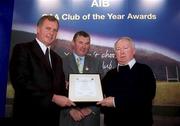 4 February 2002; Pictured at the AIB GAA Club of the Year Awards 2001 in Croke Park are Eugene Sheehy, Managing Director AIB, President of the GAA Sean McCague, Michael McKeown of Clonguish GAA Club who won the Longford Club of the Year Award at Croke Park in Dublin. Photo by Ray McManus/Sportsfile