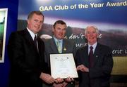 4 February 2002; Pictured at the AIB GAA Club of the Year Awards 2001 in Croke Park are Eugene Sheehy, Managing Director AIB, President of the GAA Sean McCague, Paddy Callan of St. Mary's Ardee who won the Louth Club of the Year Award at Croke Park in Dublin. Photo by Ray McManus/Sportsfile