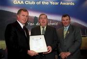 4 February 2002; Pictured at the AIB GAA Club of the Year Awards 2001 in Croke Park are Eugene Sheehy, Managing Director AIB, President of the GAA Sean McCague, Shay Reynolds of Bornacoola GAA Club  who won the Leitrim Club of the Year Award at Croke Park in Dublin. Photo by Ray McManus/Sportsfile