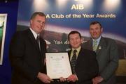 4 February 2002; Pictured at the AIB GAA Club of the Year Awards 2001 in Croke Park are Eugene Sheehy, Managing Director AIB, President of the GAA Sean McCague, John Holian of Balla GAA Club  who won the Mayo Club of the Year Award at Croke Park in Dublin. Photo by Ray McManus/Sportsfile