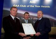4 February 2002; Pictured at the AIB GAA Club of the Year Awards 2001 in Croke Park are Eugene Sheehy, Managing Director AIB, President of the GAA Sean McCague, Paudie Halpin of Lisseycasey GAA Club who won the Clare Club of the Year Award at Croke Park in Dublin. Photo by Ray McManus/Sportsfile