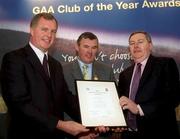 4 February 2002; Pictured at the AIB GAA Club of the Year Awards 2001 in Croke Park are Eugene Sheehy, Managing Director AIB, President of the GAA Sean McCague, Pat Healy of Kerins O'Rahilly who won the Kerry Club of the Year Award at Croke Park in Dublin. Photo by Ray McManus/Sportsfile