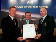 4 February 2002; Pictured at the AIB GAA Club of the Year Awards 2001 in Croke Park are Eugene Sheehy, Managing Director AIB, President of the GAA Sean McCague, Anthony Molloy of CLG Ard an Ratha who won the Donegal Club of the Year Award at Croke Park in Dublin. Photo by Ray McManus/Sportsfile