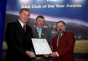 4 February 2002; Pictured at the AIB GAA Club of the Year Awards 2001 in Croke Park are Eugene Sheehy, Managing Director AIB, President of the GAA Sean McCague, Kevin Jordan of Southern Gaels GAA Club who won the Westmeath Club of the Year Award at Croke Park in Dublin. Photo by Ray McManus/Sportsfile