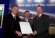 4 February 2002; Pictured at the AIB GAA Club of the Year Awards 2001 in Croke Park are Eugene Sheehy, Managing Director AIB, President of the GAA Sean McCague, Denis Nolan of Taghmon Camross  who won the Wexford Club of the Year Award at Croke Park in Dublin. Photo by Ray McManus/Sportsfile