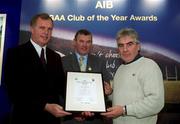 4 February 2002; Pictured at the AIB GAA Club of the Year Awards 2001 in Croke Park are Eugene Sheehy, Managing Director AIB, Sean McCague, President of the GAA, Arthur McCallan of Naomh Colmcille who won the Tyrone Club of the Year Award at Croke Park in Dublin. Photo by Ray McManus/Sportsfile