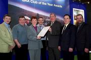 4 February 2002; Pictured at the AIB GAA Club of the Year Awards 2001 in Croke Park are Michael Farrell, Tom Moran, both of Bornacoola GAA Club, Nuala Diffley of AIB, Fergal McGill, Shay Reynolds of Bornacoola, Michael McGowan of Leitrim County Board and Sam McGowan of Borancoola as Borancoola were presented with the Leitrim Club of the Year Award at Croke Park in Dublin. Photo by Ray McManus/Sportsfile