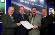 4 February 2002; Pictured at the AIB GAA Club of the Year Awards 2001 in Croke Park are Andrew O'Sullivan of Moorefield, John Casserly of AIB, Paddy Folan of Moorefield and Timmy Durney of Moorefield,  Moorefield were presented with the Kildare Club of the Year Award at Croke Park in Dublin. Photo by Ray McManus/Sportsfile
