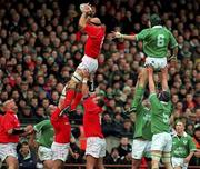 3 February 2002; Nathan Budget of Wales wins the line-out ahead of Simon Easterby of Ireland during the Lloyds TSB Six Nations Championship match between  Ireland and Wales at Landsdowne Road in Dublin. Photo by Matt Browne/Sportsfile