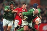 3 February 2002; John Hayes of Ireland in action against Scott Quinnell of Wales during the Lloyds TSB Six Nations Championship match between  Ireland and Wales at Landsdowne Road in Dublin. Photo by Matt Browne/Sportsfile