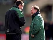 3 February 2002; Ireland head coach Eddie O'Sullivan, right, with forwards coach Niall O'Donovan during the Lloyds TSB Six Nations Championship match between  Ireland and Wales at Landsdowne Road in Dublin. Photo by Matt Browne/Sportsfile