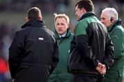 3 February 2002; Ireland coaches from left, Mike Ford, defensive coach, head coach Eddie O'Sullivan, forwards coach Niall O'Donovan and team manager Brian O'Brien during the Lloyds TSB Six Nations Championship match between  Ireland and Wales at Landsdowne Road in Dublin. Photo by Brendan Moran/Sportsfile