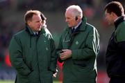 3 February 2002; Ireland head coach Eddie O'Sullivan, left,  team manager Brian O'Brien, centre, and forwards coach Niall O'Donovan during the Lloyds TSB Six Nations Championship match between  Ireland and Wales at Landsdowne Road in Dublin. Photo by Brendan Moran/Sportsfile