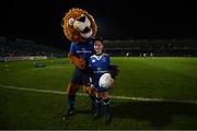 6 January 2017; Leinster match day mascot James Wallace, from Templeogue, Dublin, with Leo The Lion at the Guinness PRO12 Round 13 match between Leinster v Zebre at the RDS Arena in Ballsbridge, Dublin.  Photo by Stephen McCarthy/Sportsfile